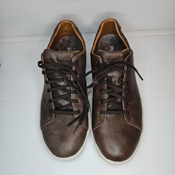 OluKai Lae‘ahi Li ‘Ili Men’s Brown Leather Sneakers Shoes Size 12 Style 10455-63